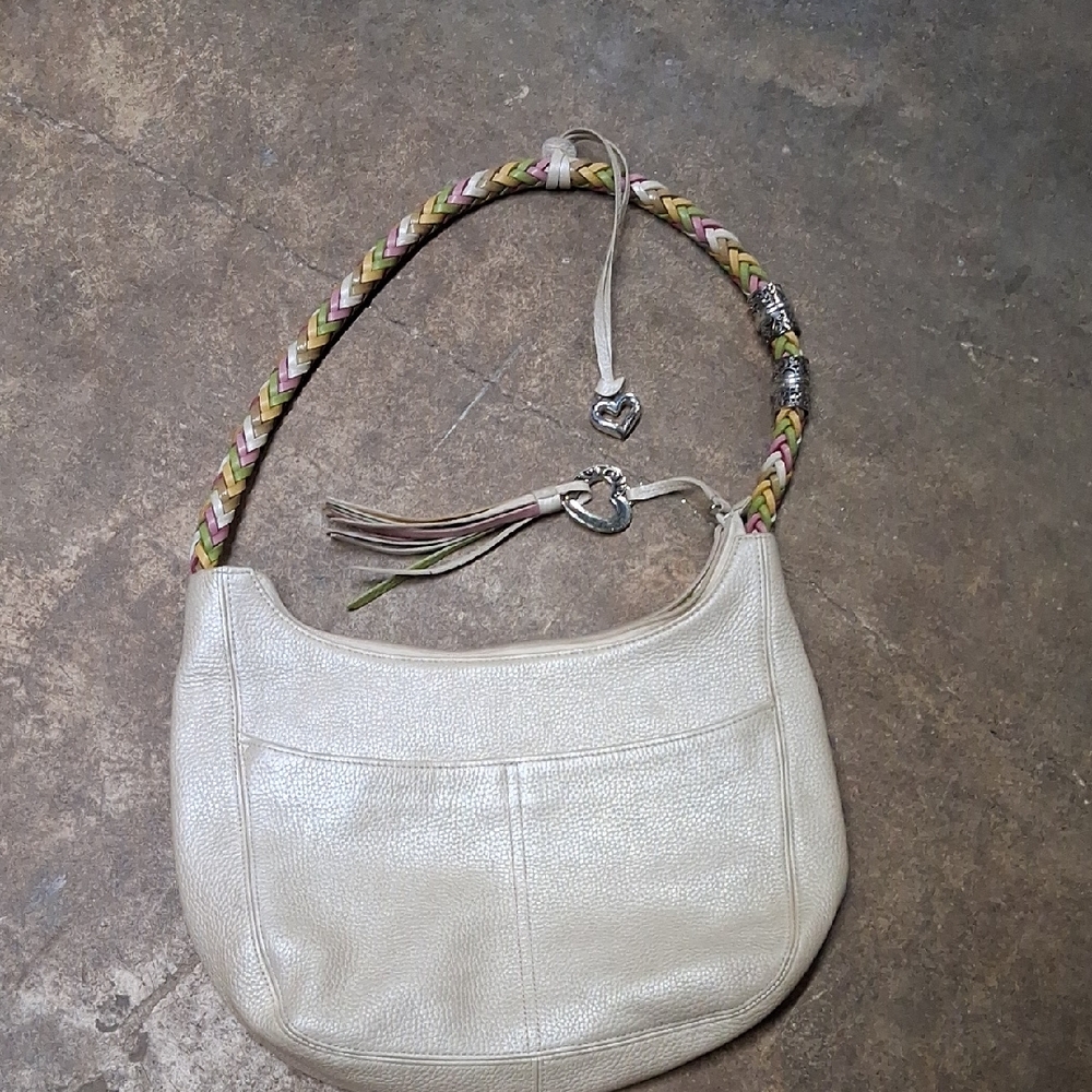 Brighton Barbados Hobo Bag Purse Handbag Cream White Leather Bright Multi Braid